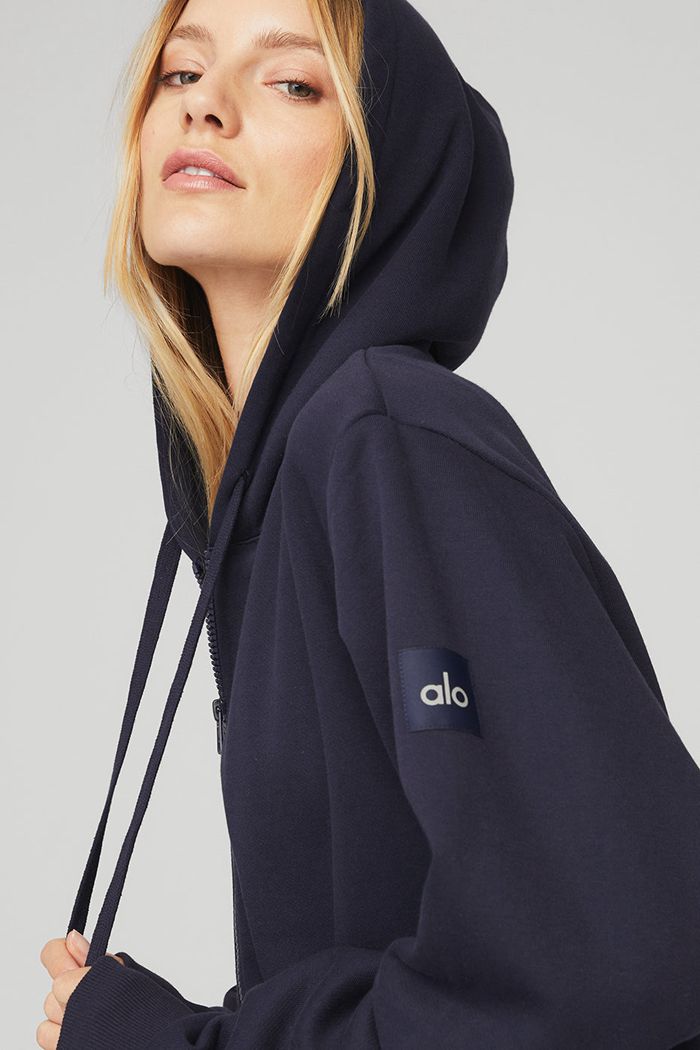 Black Alo Yoga Everyday Full Zip Women's Hoodie | 53106PWLV