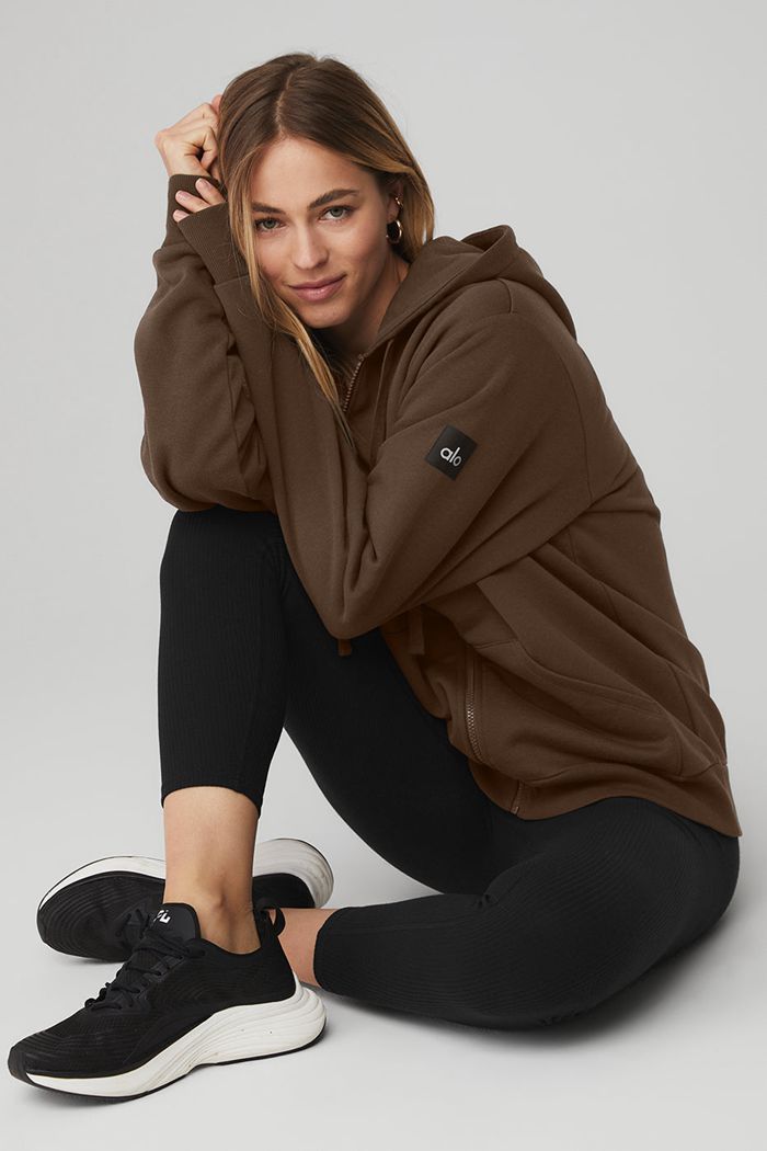 Black Alo Yoga Everyday Full Zip Women's Hoodie | 58739GCLU