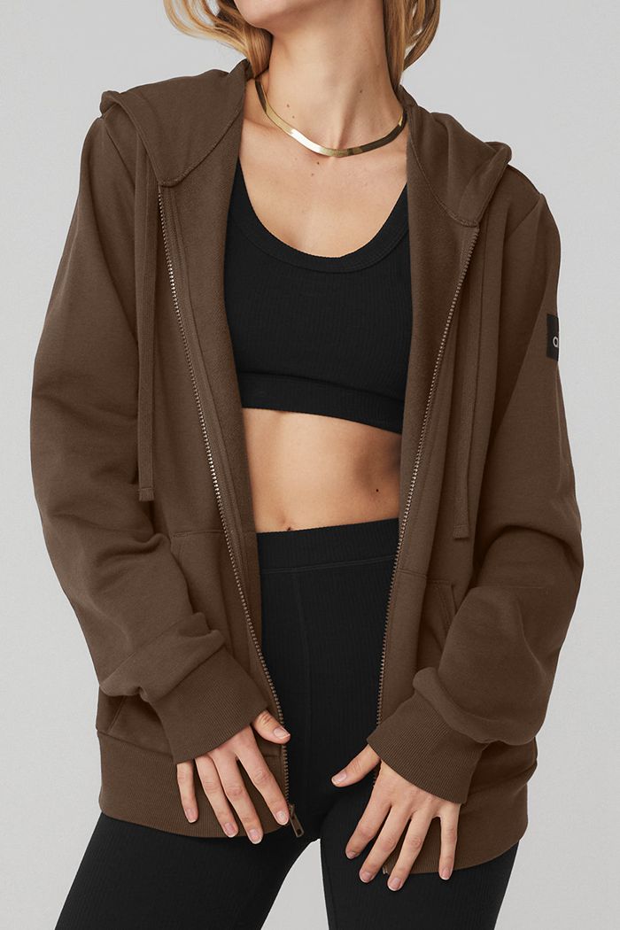 Black Alo Yoga Everyday Full Zip Women's Hoodie | 58739GCLU