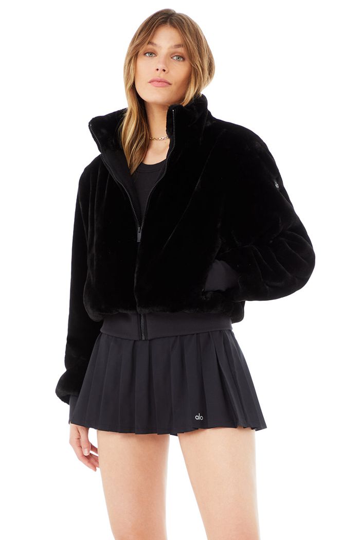 Black Alo Yoga Faux Fur Foxy Women's Jackets | 84162FOYV