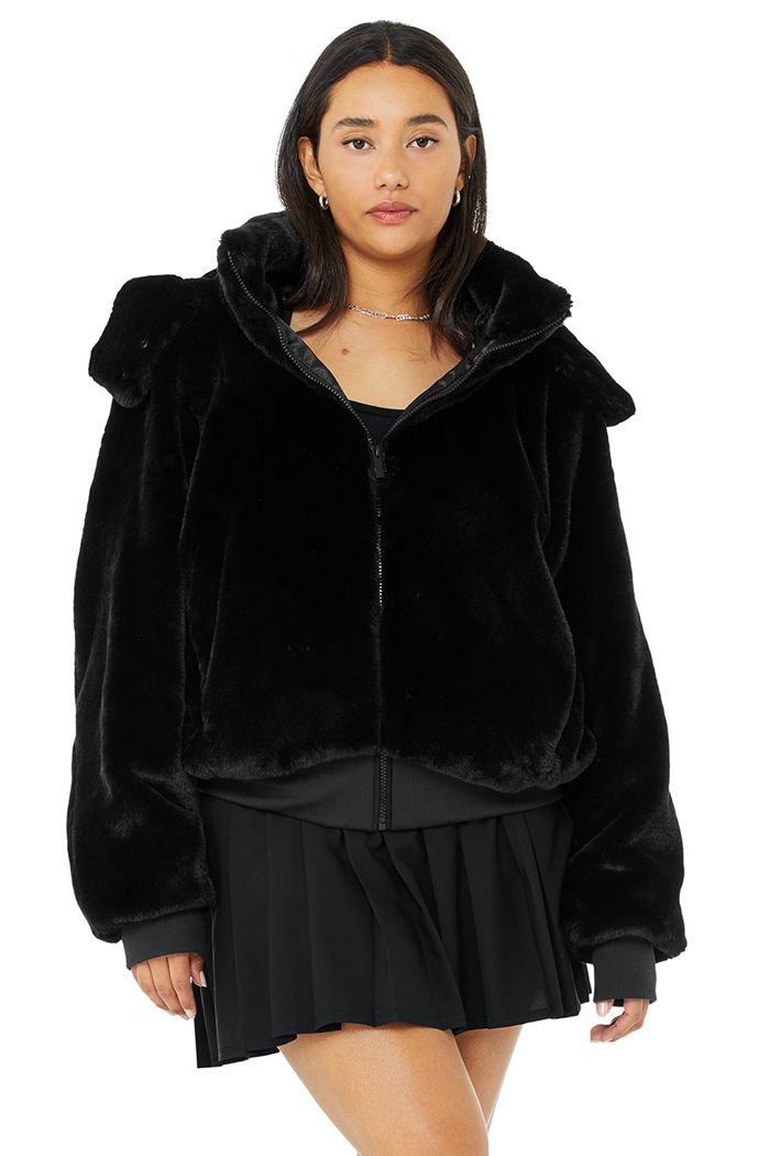 Black Alo Yoga Faux Fur Foxy Women's Jackets | 84162FOYV