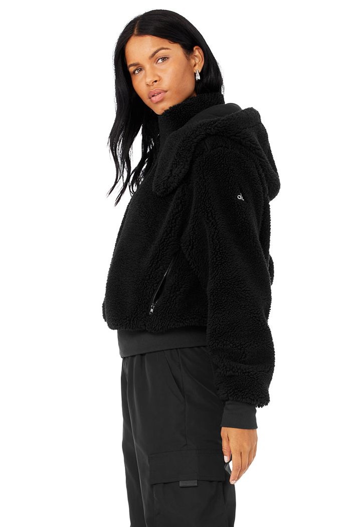 Black Alo Yoga Foxy Sherpa Women's Jackets | 06938FWUM