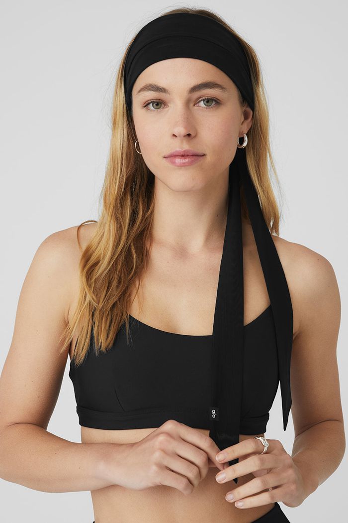 Black Alo Yoga Fresh Mesh Tie Women's Headband | 96813CEJB