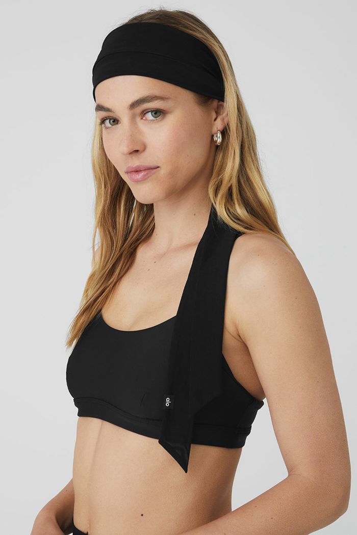 Black Alo Yoga Fresh Mesh Tie Women's Headband | 96813CEJB