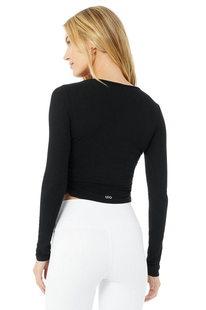 Black Alo Yoga Gather Women's Long Sleeve | 41739TEAO