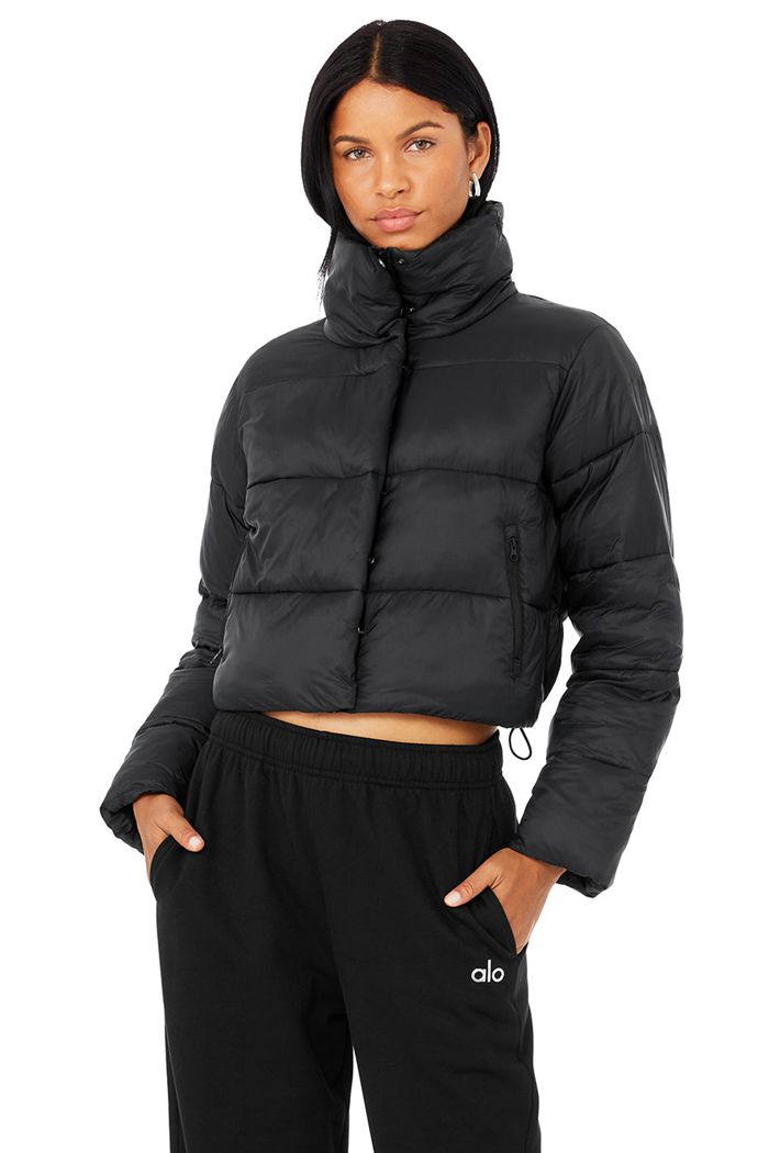 Black Alo Yoga Gold Rush Puffer Women's Jackets | 36908XLSW