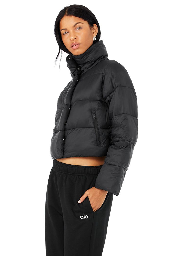 Black Alo Yoga Gold Rush Puffer Women's Jackets | 36908XLSW