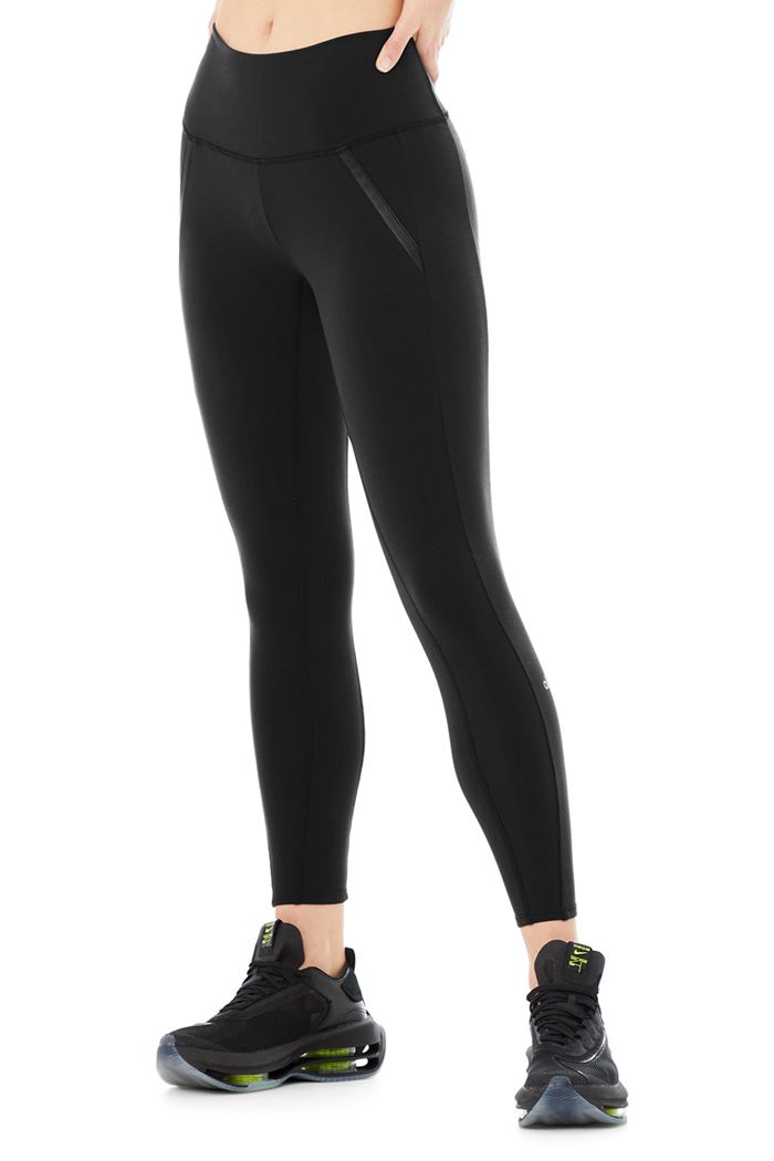 Black Alo Yoga High-Waist 7/8 Motocon Women's Leggings | 34269QUGX