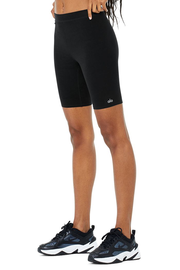 Black Alo Yoga High-Waist Alosoft Flow Biker Women's Short | 73841VELP