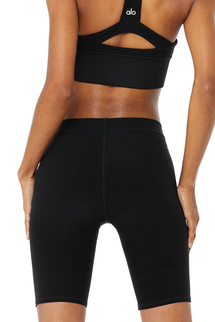 Black Alo Yoga High-Waist Alosoft Flow Biker Women's Short | 73841VELP