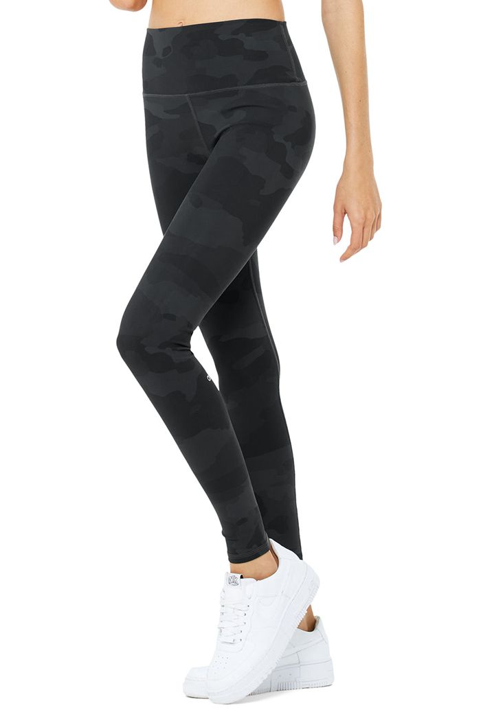 Black Alo Yoga High-Waist Camo Vapor Women's Leggings | 96748JNWI