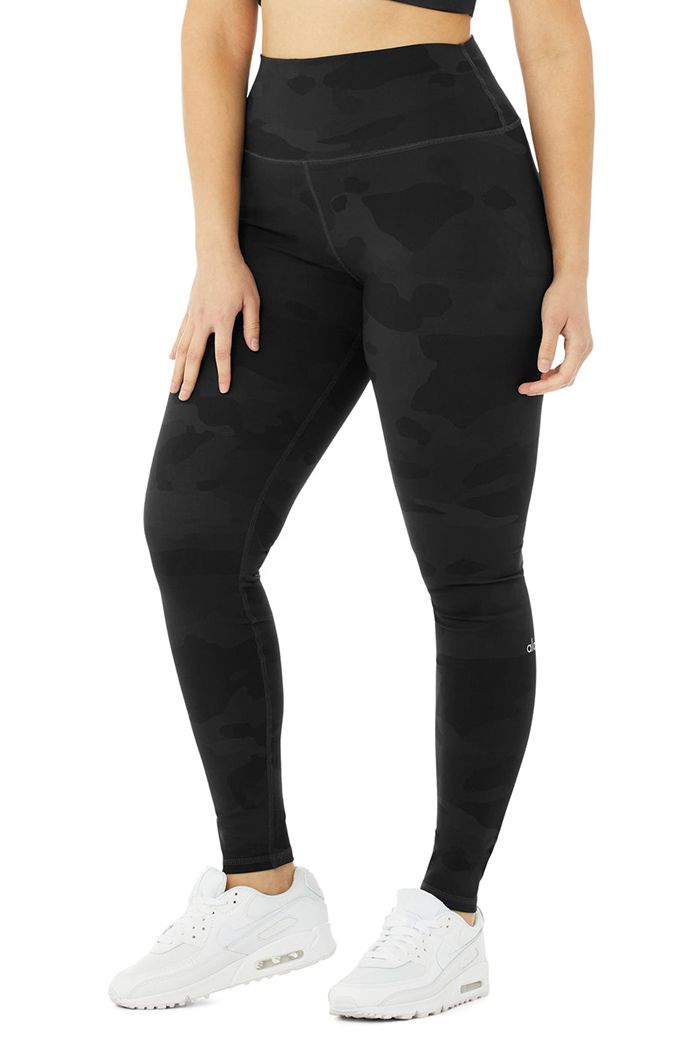 Black Alo Yoga High-Waist Camo Vapor Women's Leggings | 96748JNWI