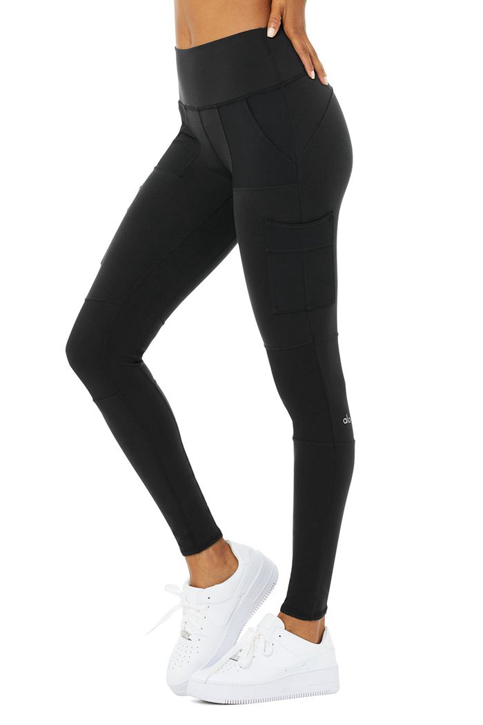 Black Alo Yoga High-Waist Cargo Women's Leggings | 17693BFPC