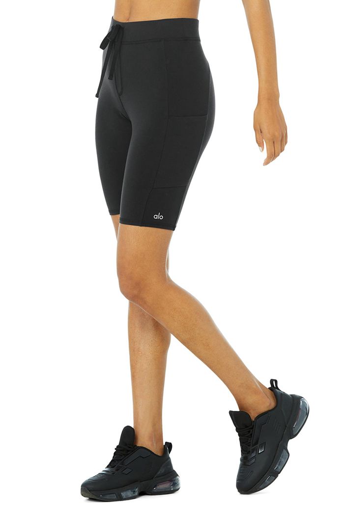 Black Alo Yoga High-Waist Checkpoint Biker Women's Short | 73051LCNV