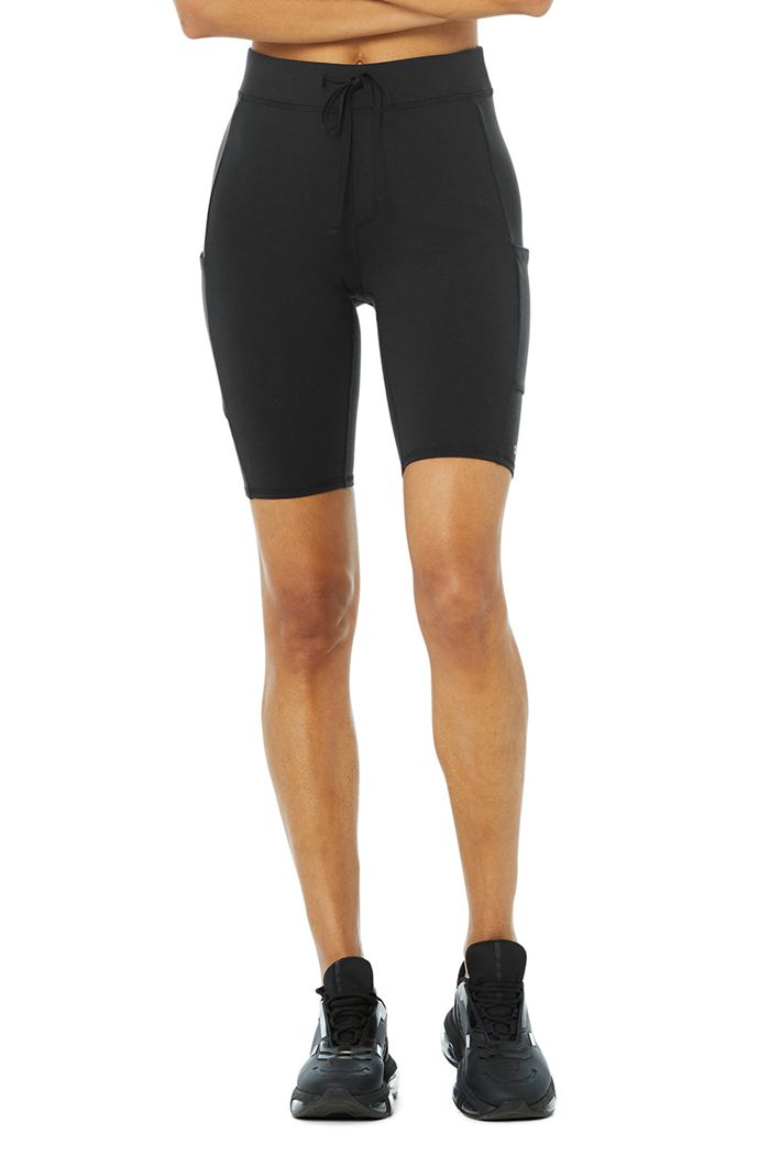 Black Alo Yoga High-Waist Checkpoint Biker Women\'s Short | 73051LCNV