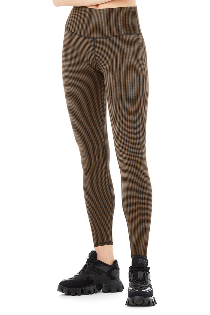 Black Alo Yoga High-Waist Micro Houndstooth Women's Leggings | 04629SOQH