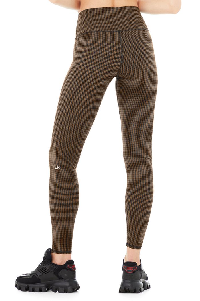 Black Alo Yoga High-Waist Micro Houndstooth Women's Leggings | 04629SOQH