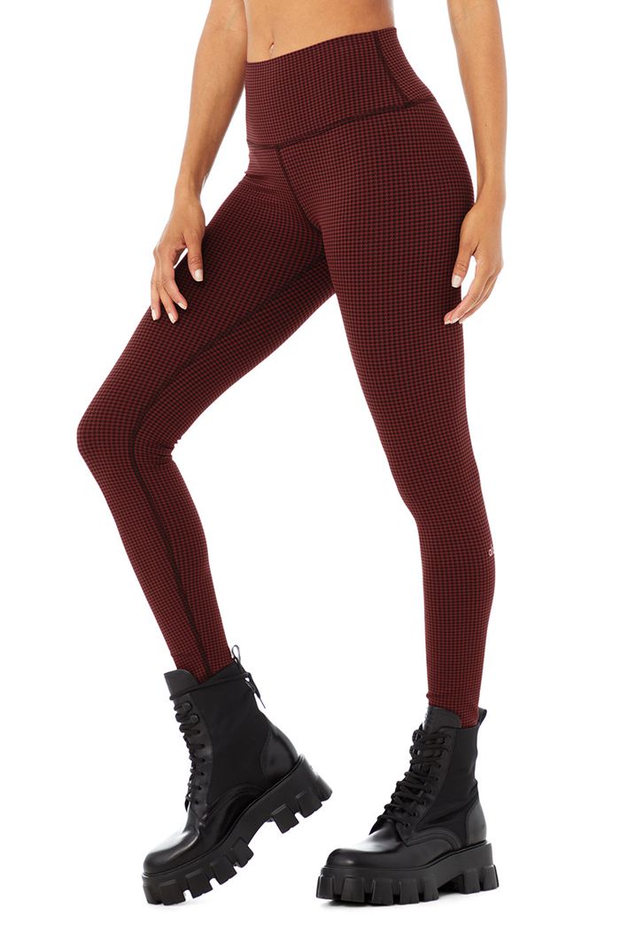 Black Alo Yoga High-Waist Micro Houndstooth Women's Leggings | 46182AWNO