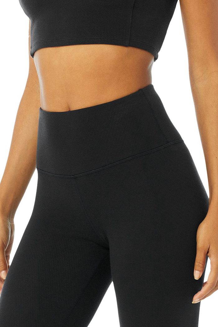 Black Alo Yoga High-Waist Micro Waffle LowKey Women's Leggings | 62074HYTE