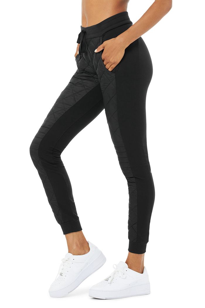 Black Alo Yoga High-Waist Moto Puffer Women's Pants | 07958RQHC