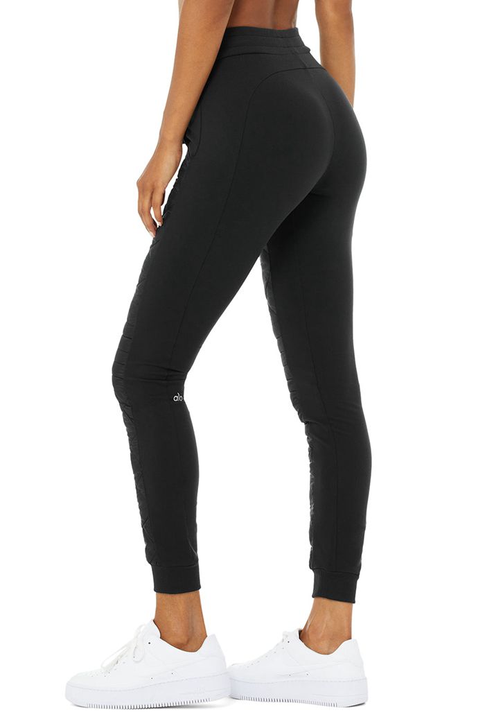 Black Alo Yoga High-Waist Moto Puffer Women's Pants | 07958RQHC