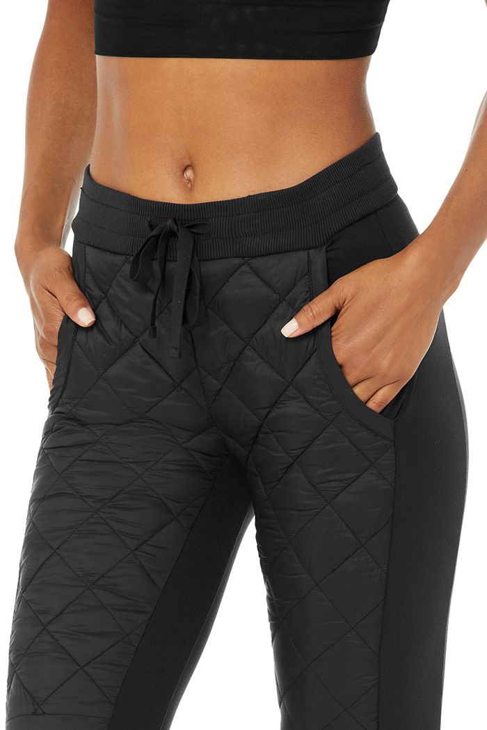 Black Alo Yoga High-Waist Moto Puffer Women's Pants | 07958RQHC