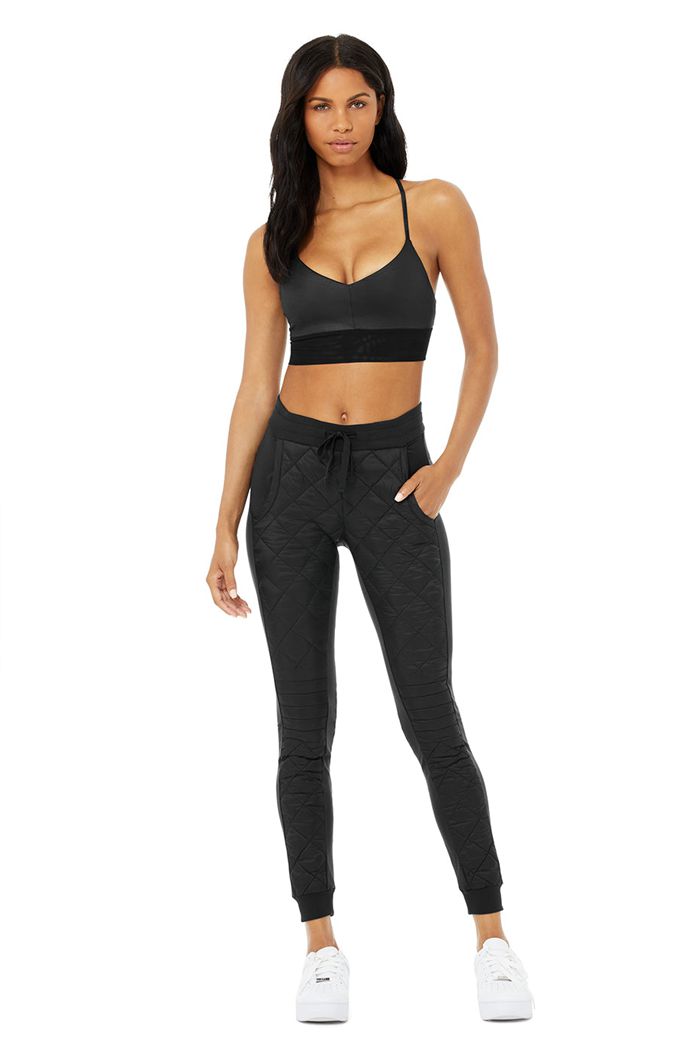 Black Alo Yoga High-Waist Moto Puffer Women's Pants | 07958RQHC