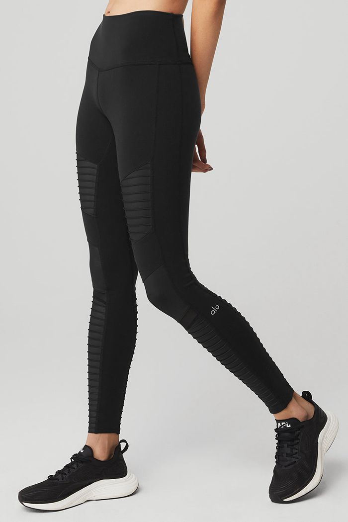 Black Alo Yoga High-Waist Moto Women's Leggings | 29405YJBW