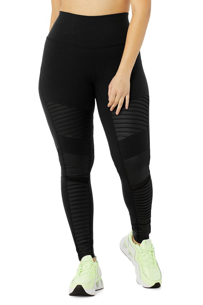 Black Alo Yoga High-Waist Moto Women's Leggings | 29405YJBW