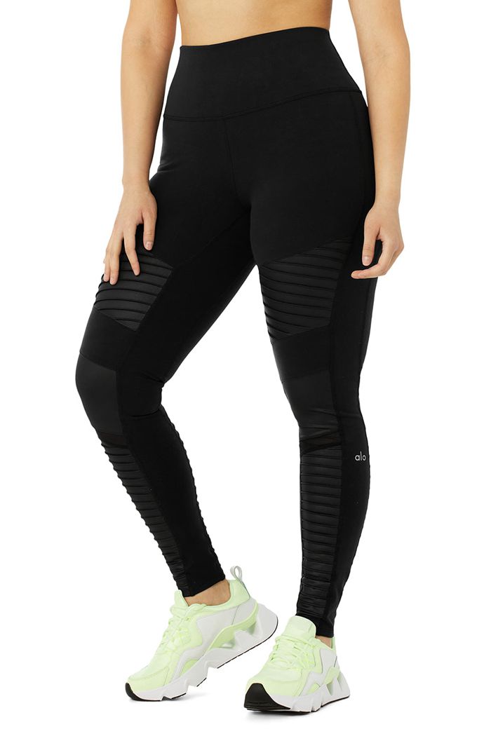 Black Alo Yoga High-Waist Moto Women's Leggings | 29405YJBW