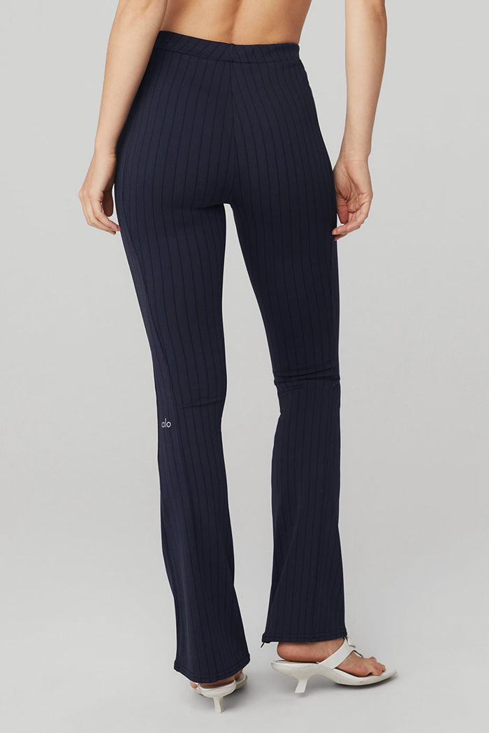 Black Alo Yoga High-Waist Pinstripe Zip It Flare Women's Leggings | 34615OHCG