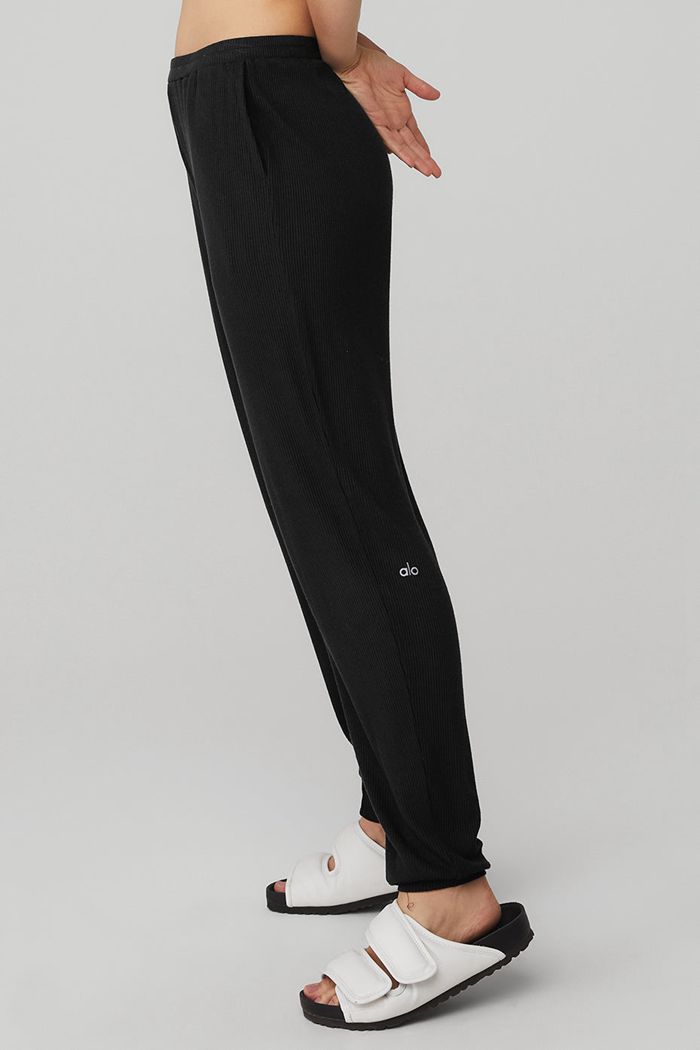 Black Alo Yoga High-Waist Ribbed Whisper Women's Pants | 87620ECLN