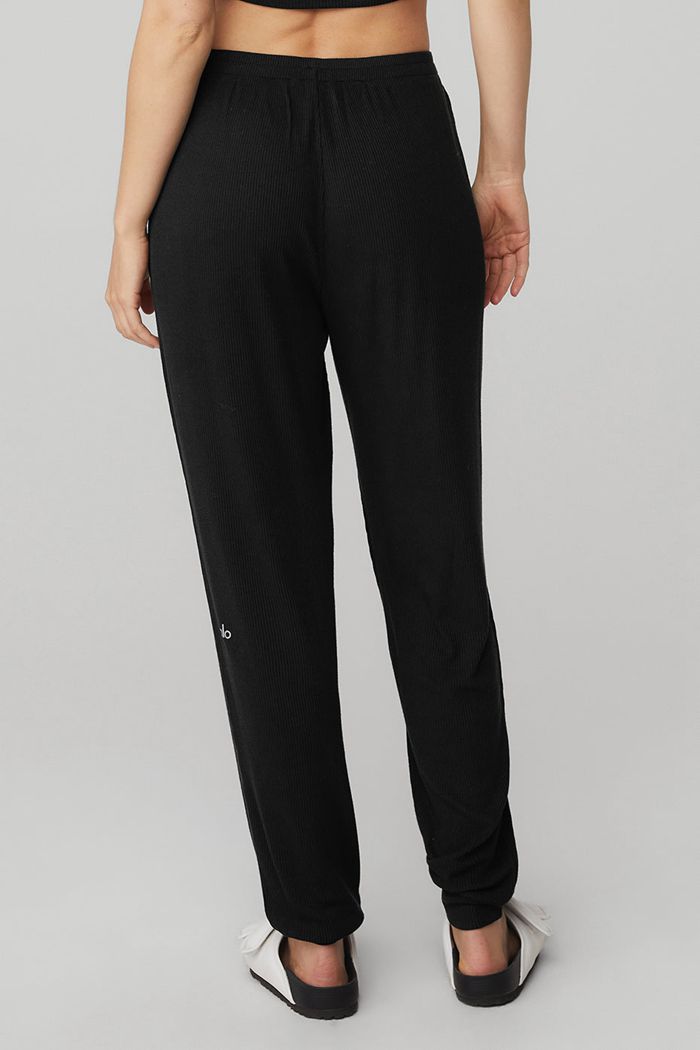 Black Alo Yoga High-Waist Ribbed Whisper Women's Pants | 87620ECLN