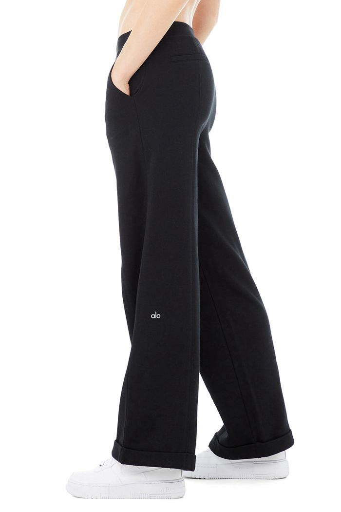 Black Alo Yoga High-Waist Wide Leg Women's Pants | 76054VHCK