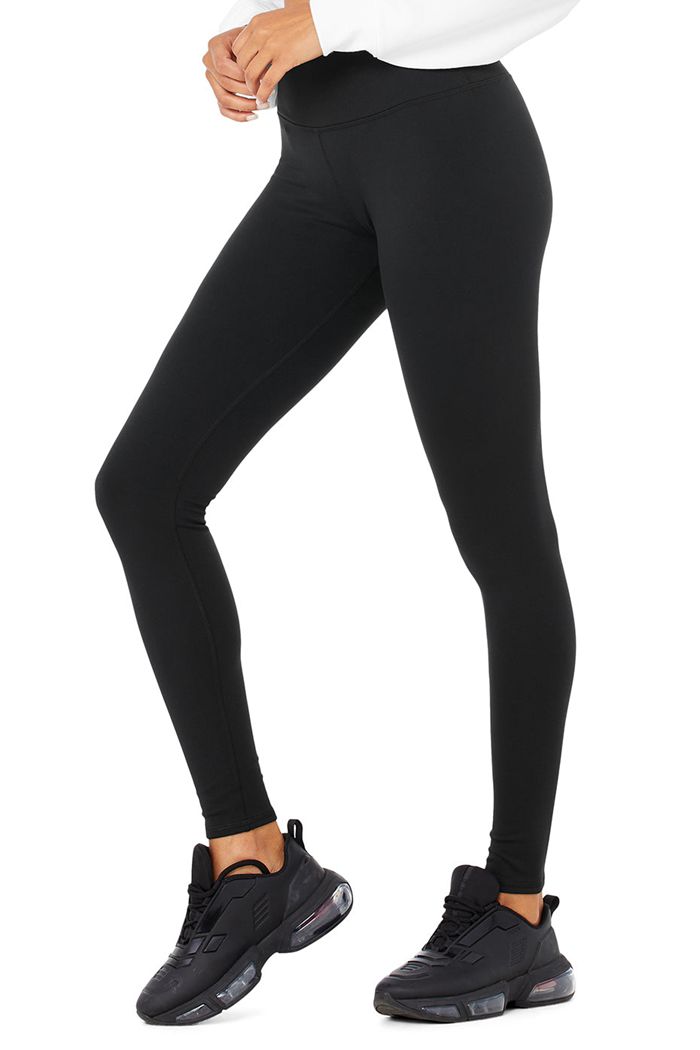 Black Alo Yoga High-Waist Winter Warmth Plush Women's Leggings | 04139ISTO