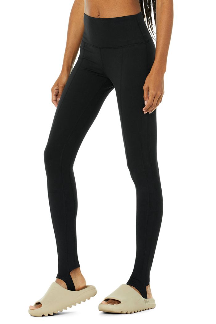 Black Alo Yoga High-Waist Winter Warmth Plush Stirrup Women's Leggings | 87349YTRI