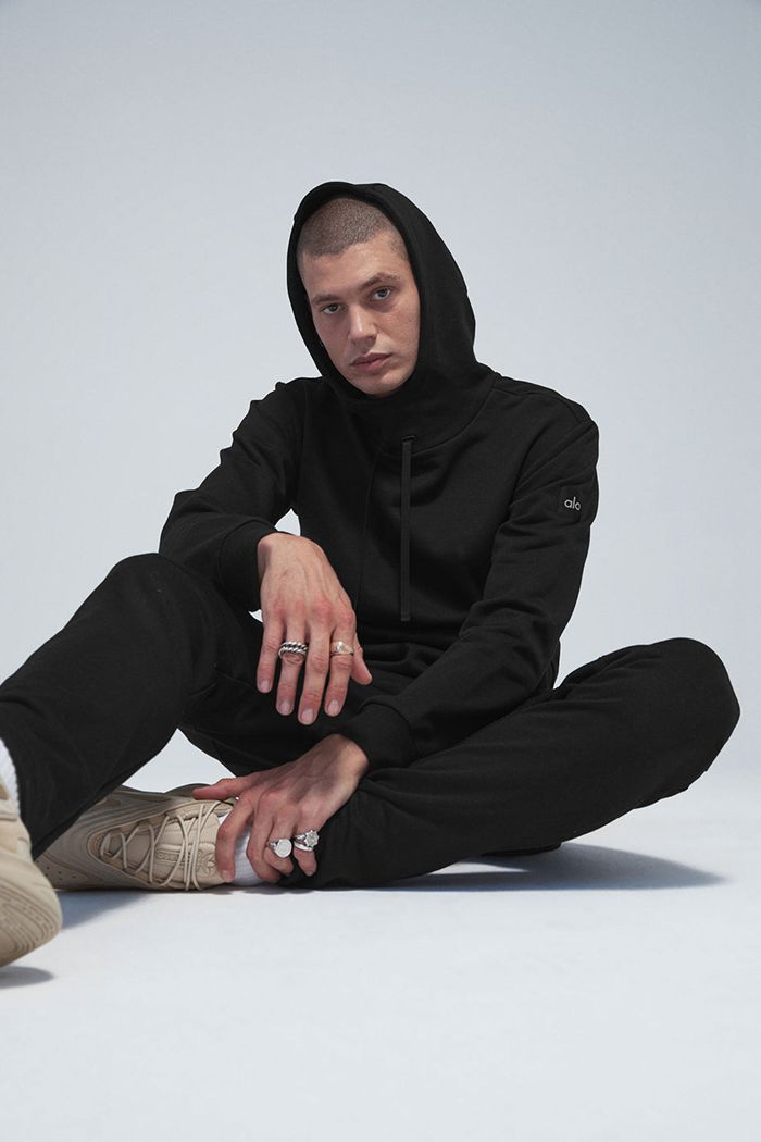 Black Alo Yoga Highline Men's Hoodie | 16745SINV