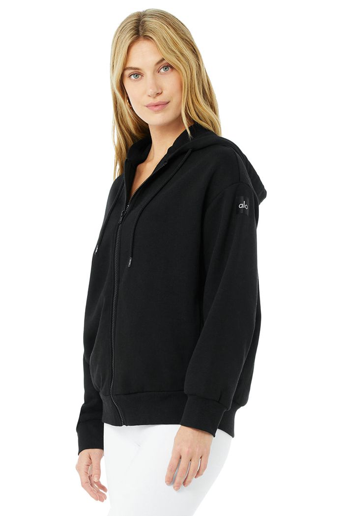 Black Alo Yoga Hype Full Zip Women's Hoodie | 23817JPOV