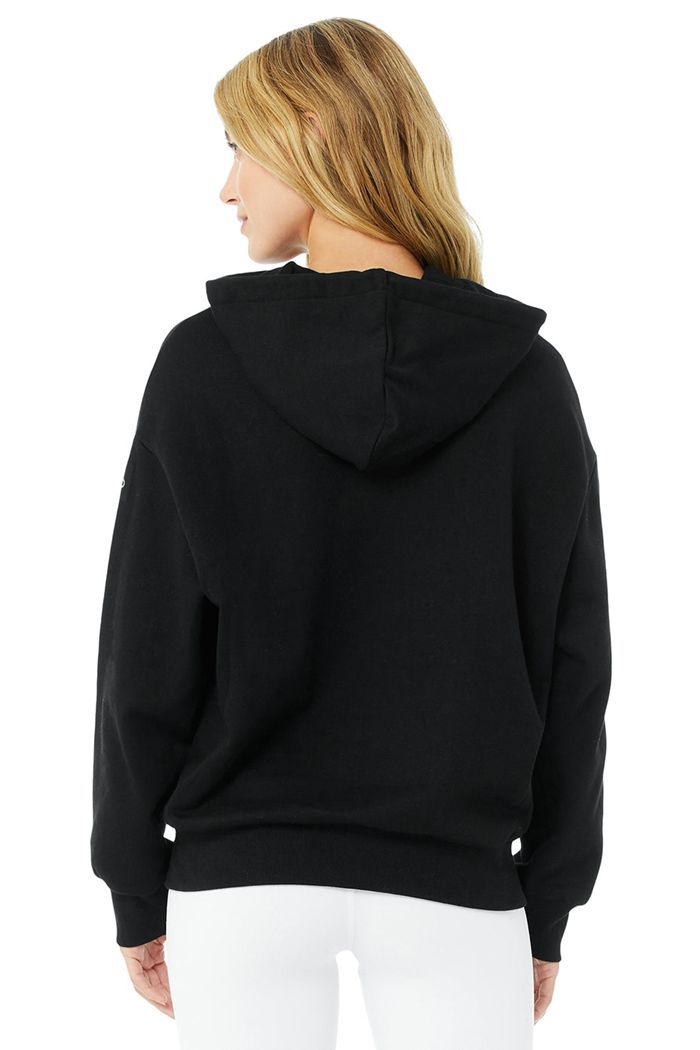 Black Alo Yoga Hype Full Zip Women's Hoodie | 23817JPOV