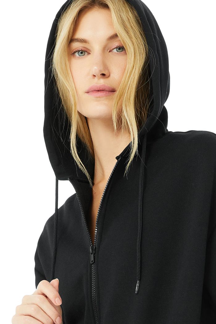 Black Alo Yoga Hype Full Zip Women's Hoodie | 23817JPOV