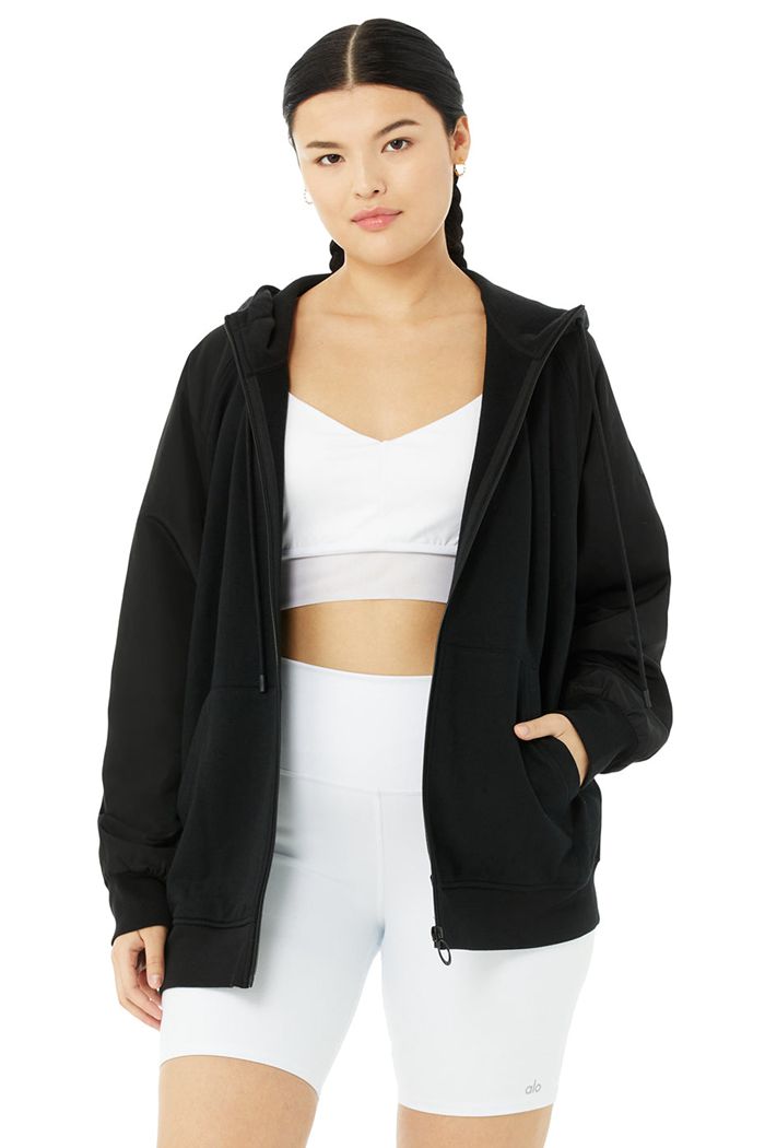 Black Alo Yoga Hype Full Zip Women's Hoodie | 23817JPOV