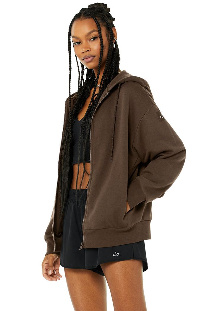 Black Alo Yoga Hype Full Zip Women's Hoodie | 38057VZUS