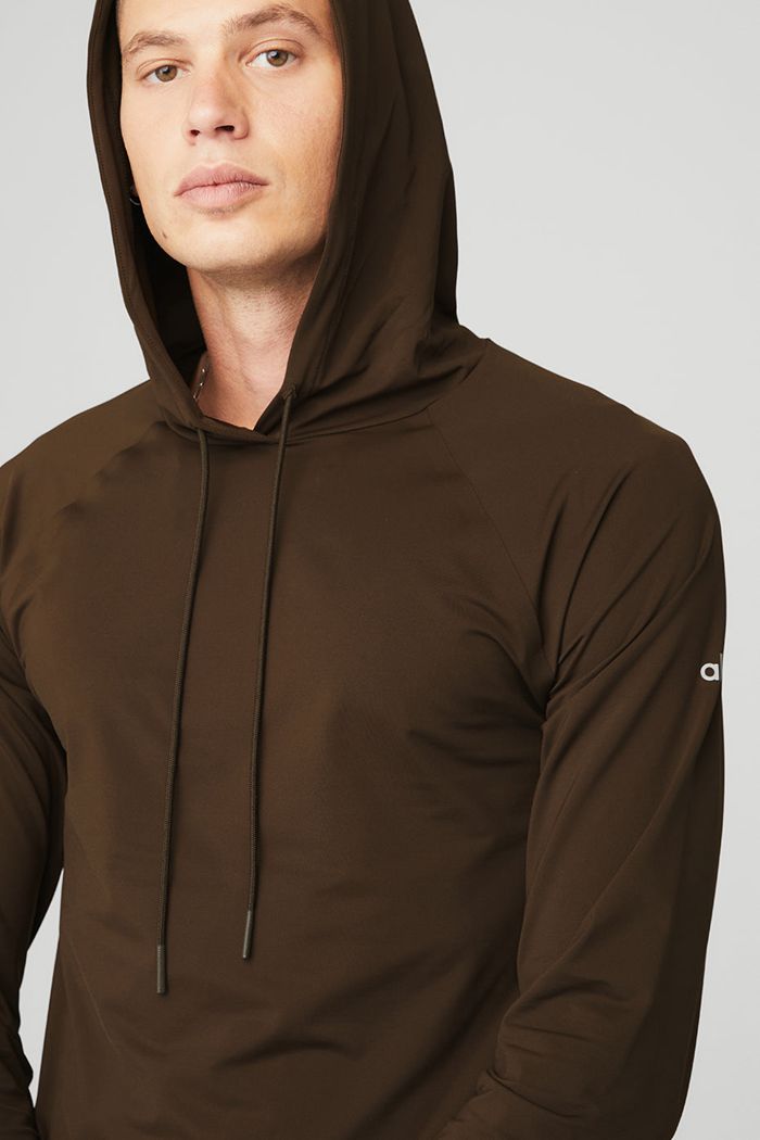 Black Alo Yoga Idol Hooded Runner Men's Hoodie | 68437FJWH