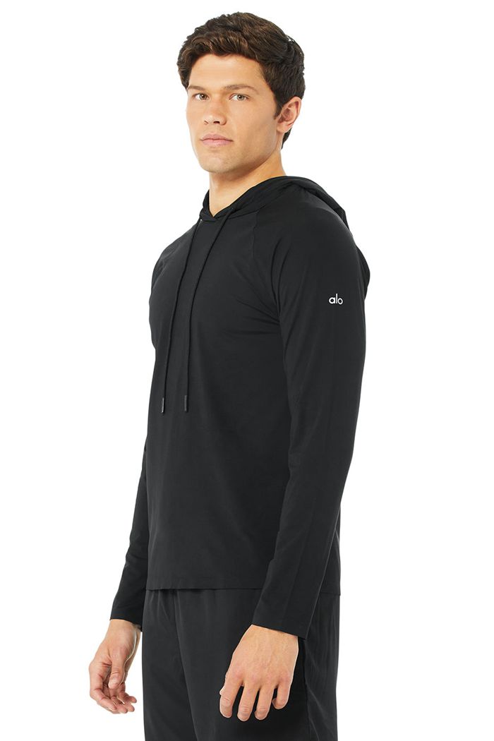 Black Alo Yoga Idol Hooded Runner Men's Hoodie | 79581GUKR