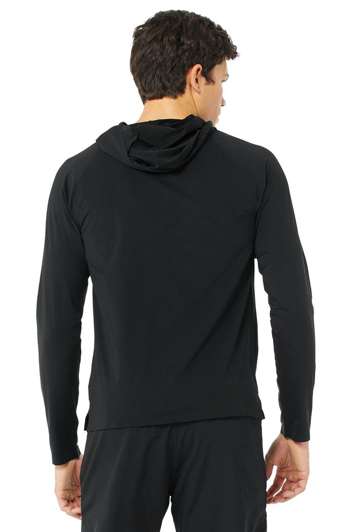 Black Alo Yoga Idol Hooded Runner Men's Hoodie | 79581GUKR