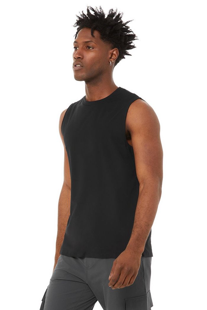 Black Alo Yoga Idol Performance Men's Tank Tops | 19763PYRS