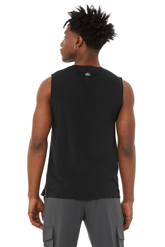 Black Alo Yoga Idol Performance Men's Tank Tops | 19763PYRS