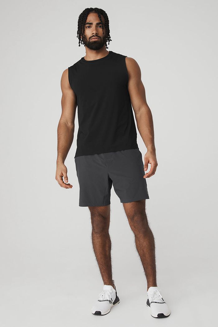 Black Alo Yoga Idol Performance Men's Tank Tops | 19763PYRS