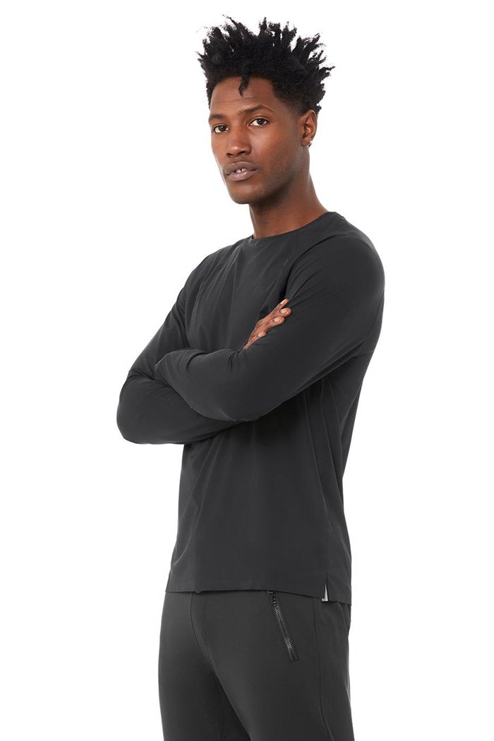 Black Alo Yoga Idol Performance Tee Men's Long Sleeve | 85136HNPG