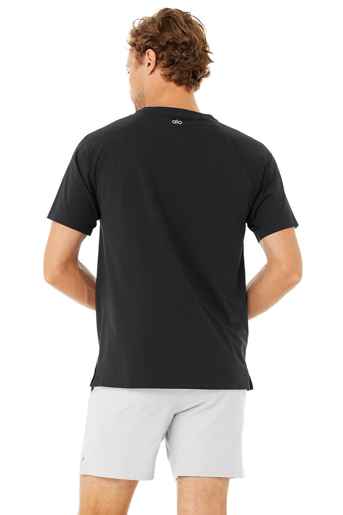 Black Alo Yoga Idol Performance Tee Men's Short Sleeve | 86753MZVH